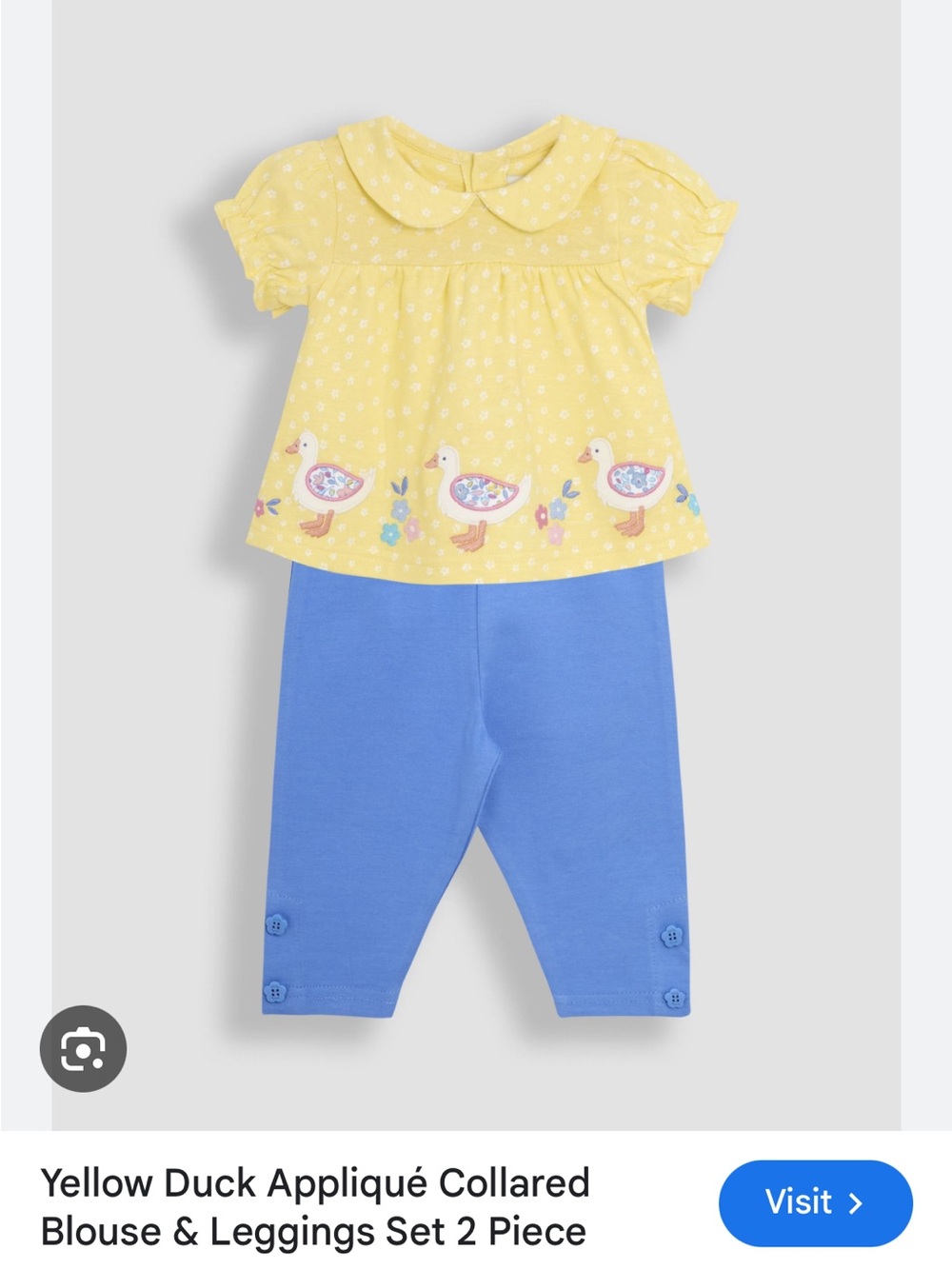 NWT Yellow Duck Appliqué Collared Blouse & Leggings Set 2 Piece